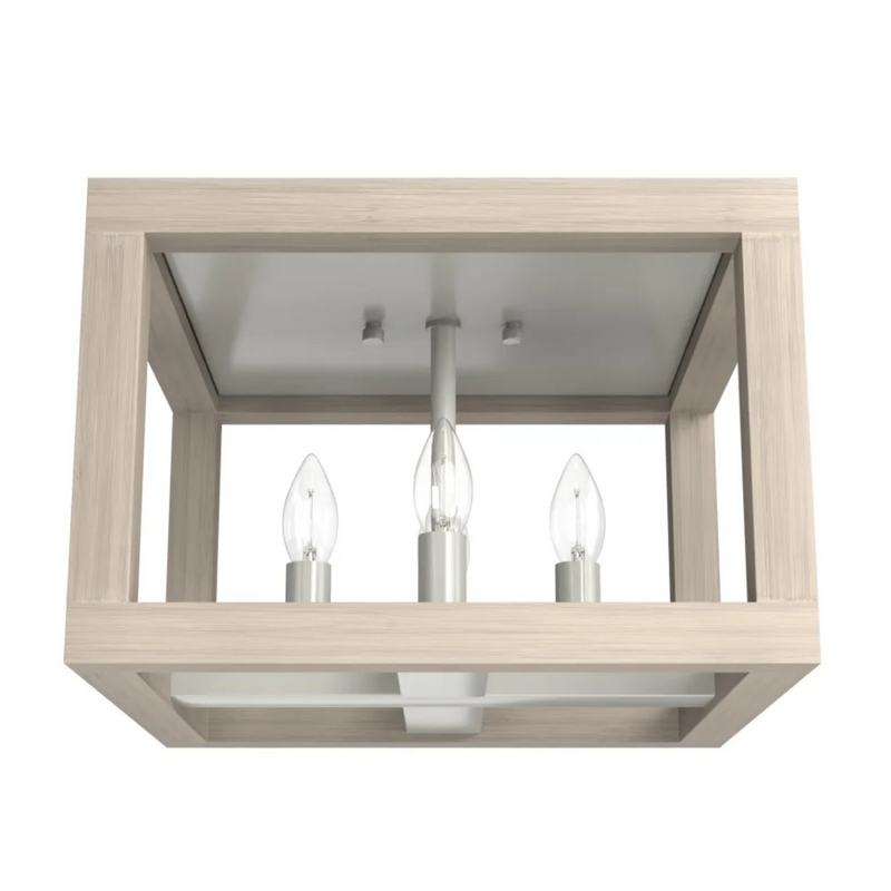 Hunter Squire Manor 4 Light Flush Mount - Brushed Nickel/Bleached Wood