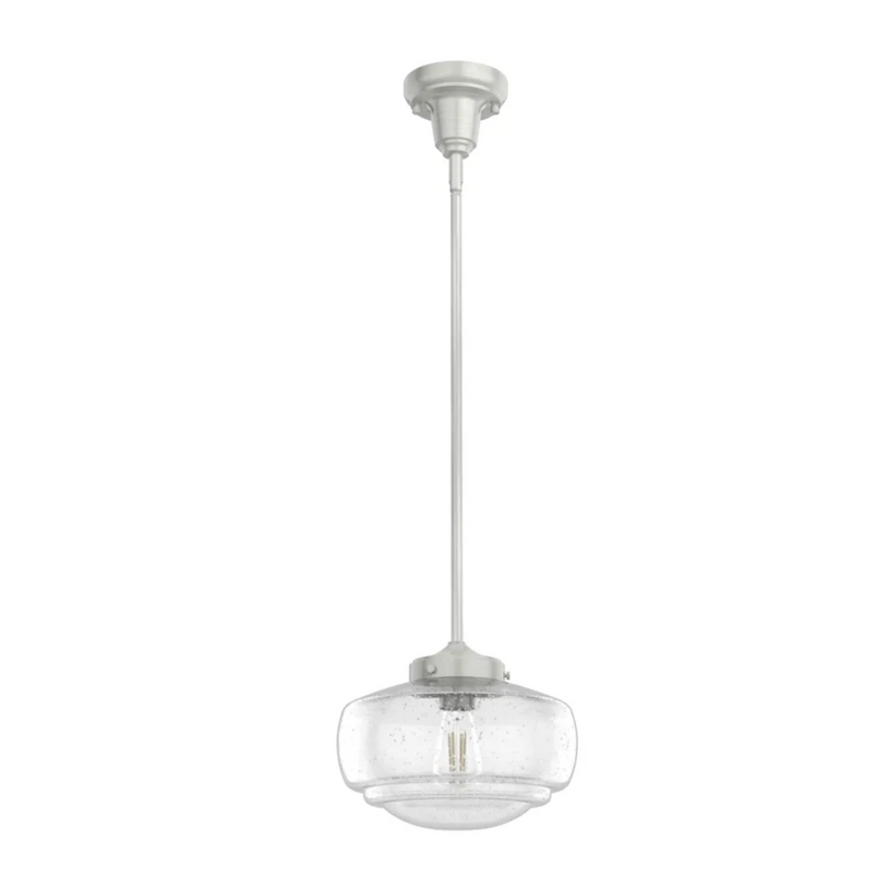 Hunter Saddle Creek 1 Light Mini Pendant in Brushed Nickel with Clear Seeded Glass