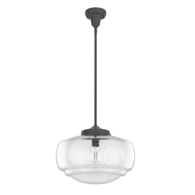 Hunter Saddle Creek 1 Light Large Pendant in Noble Bronze with Clear Seeded Glass