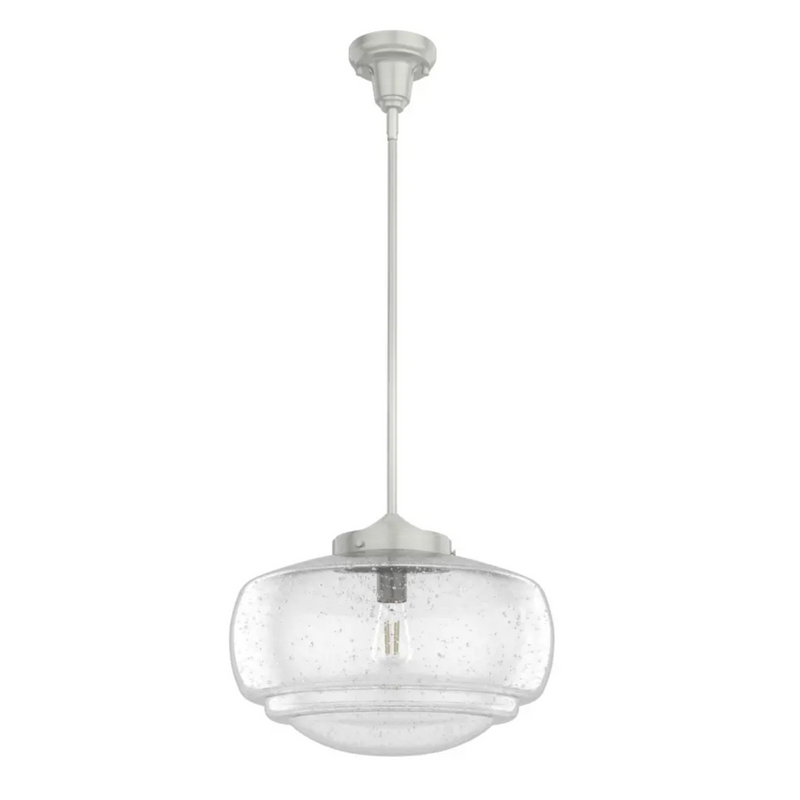 Hunter Saddle Creek 1 Light Large Pendant in Brushed Nickel with Clear Seeded Glass