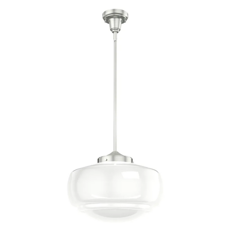Hunter Saddle Creek 1 Light Large Pendant in Brushed Nickel with Cased White Glass