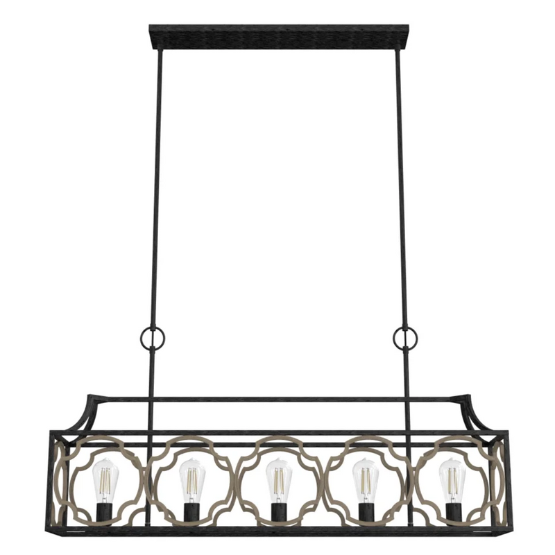 Hunter Stone Creek 5 Light Linear Chandelier - French Oak/Rustic Iron