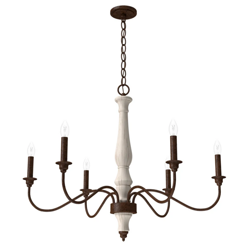 Hunter Teren 6 Light Chandelier - Distressed White/Textured Rust