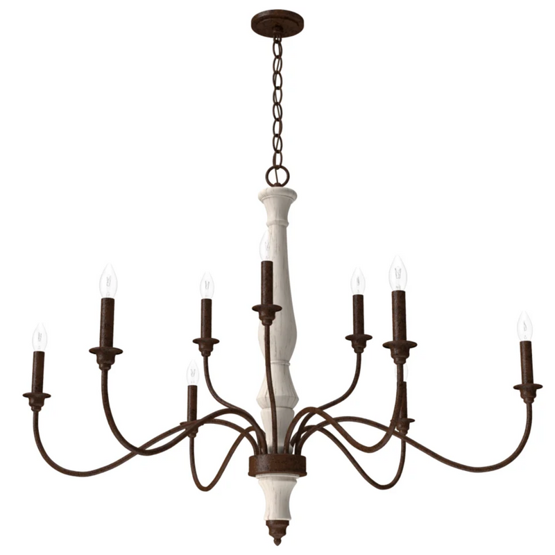 Hunter Teren 9  Light 2-Tier Chandelier - Distressed White/Textured Rust