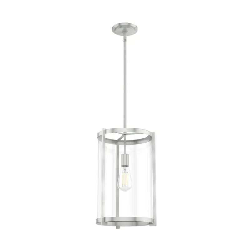 Hunter Astwood 1 Light Pendant in Brushed Nickel with Clear Glass