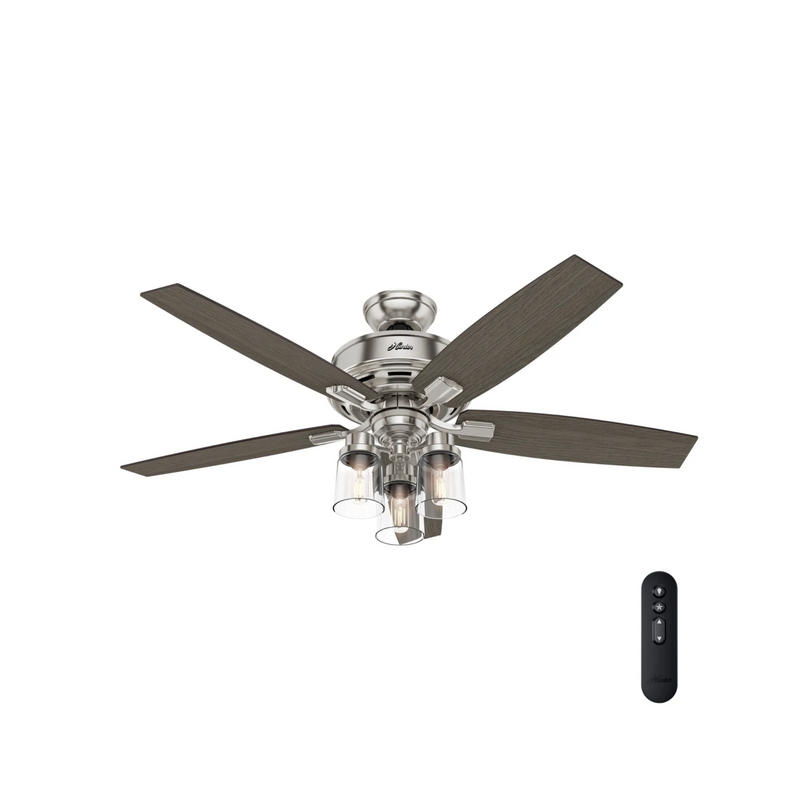 Hunter 52-Inch Bennett 3 Lights Brushed Nickel Ceiling Fan