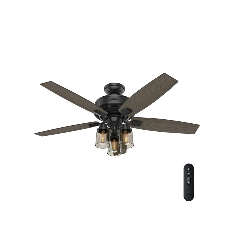 Hunter 52-Inch Bennett 3 Lights Matte Black Ceiling Fan