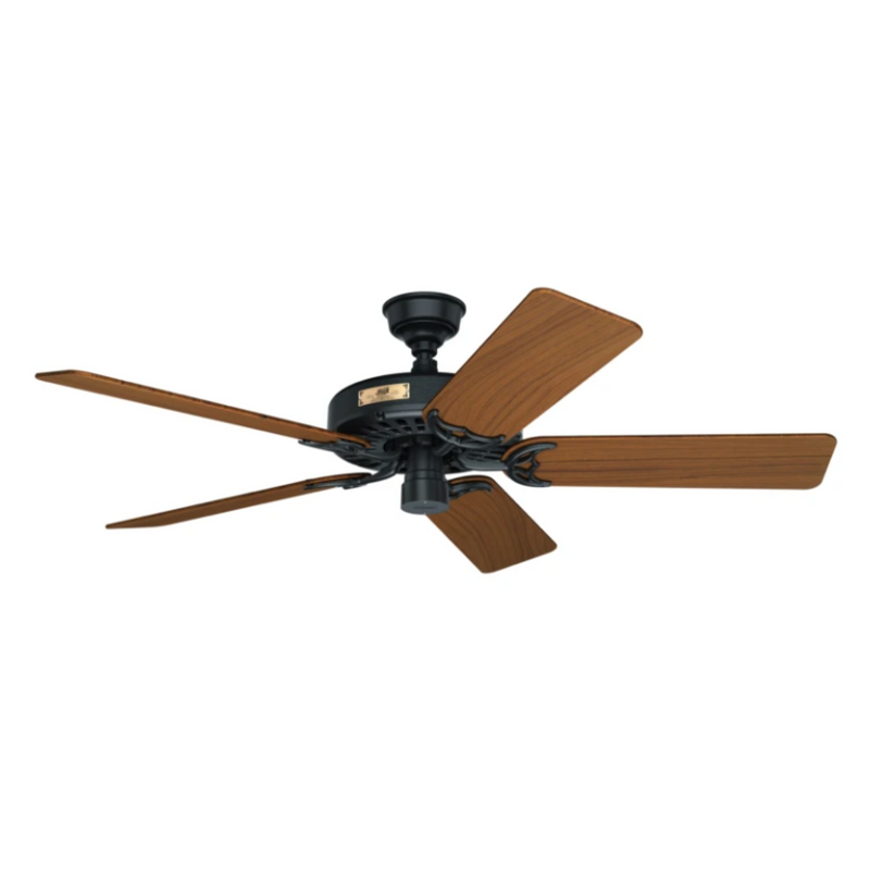 Hunter 52-Inch Original Teak Outdoor Ceiling Fan - Matte Black/Teak