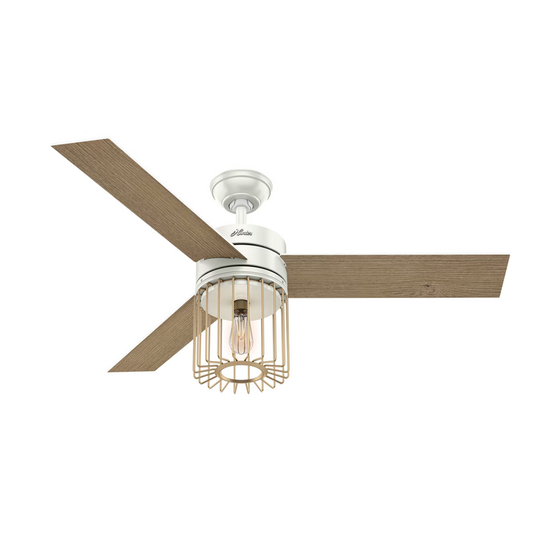 Hunter 52-inch Ronan Ceiling Fan with LED Light in Fresh White - Aged Oak