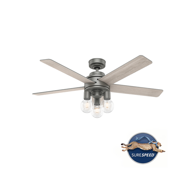Hunter Hardwick 52-inch Matte Silver Ceiling Fan with LED Lights