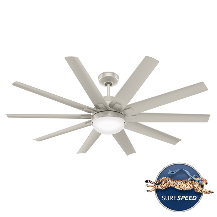Hunter Overton 60-inch Outdoor Ceiling Fan in Brushed Nickel/Chrome