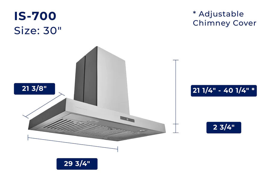 Hauslane Chef Series IS-700 Convertible Island Range Hood with Dual Controls, LED, Baffle Filter in Stainless Steel