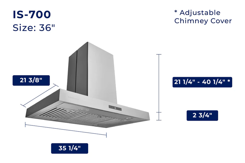 Hauslane Chef Series IS-700 1000 CFM Convertible Stainless Steel Island Range Hood