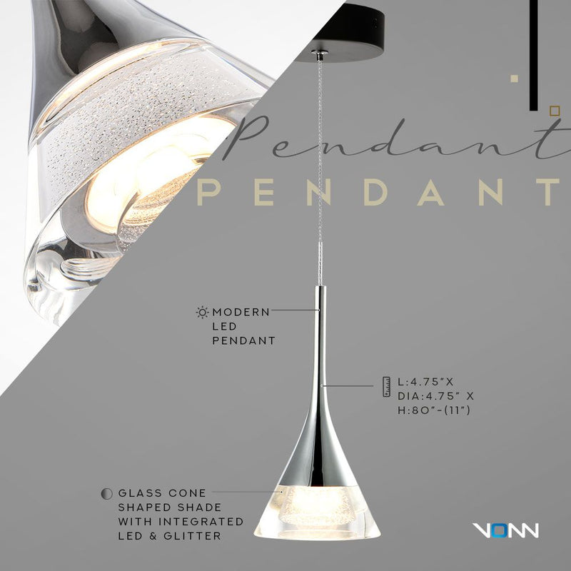VONN Amalfi 4.75" VAP2211BL Integrated LED Pendant Light - Black