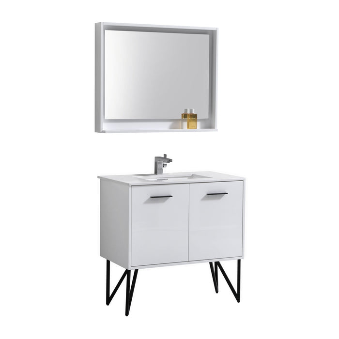 KubeBath Bosco 36" High Gloss White Modern Vanity w/ Quartz Countertop