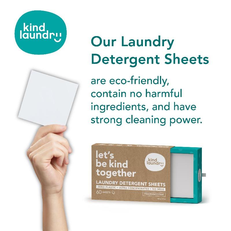 Kind Laundry Eco-Friendly Laundry Detergent Sheets 60 sheets, Fragrance Free