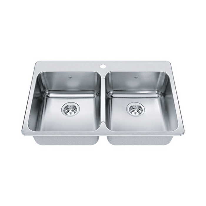 Kindred Steel Queen 34" 1-Hole Double Bowl Kitchen Sink QDLA2233-8-1N