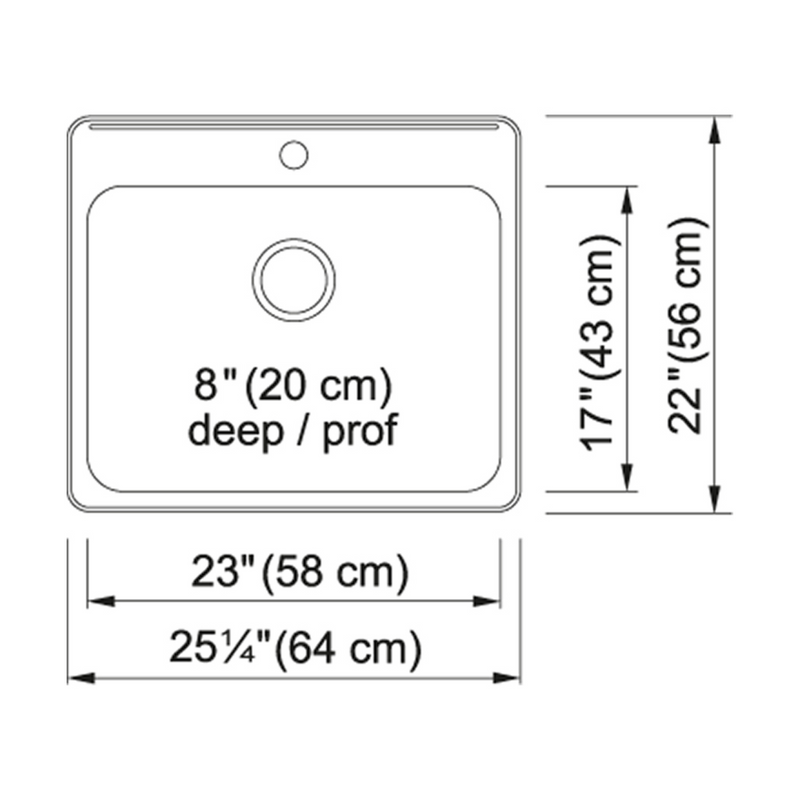 Kindred Steel Queen 26" Drop In 1-Hole Single Bowl Stainless Steel Kitchen Sink QSLA2225-8-1N