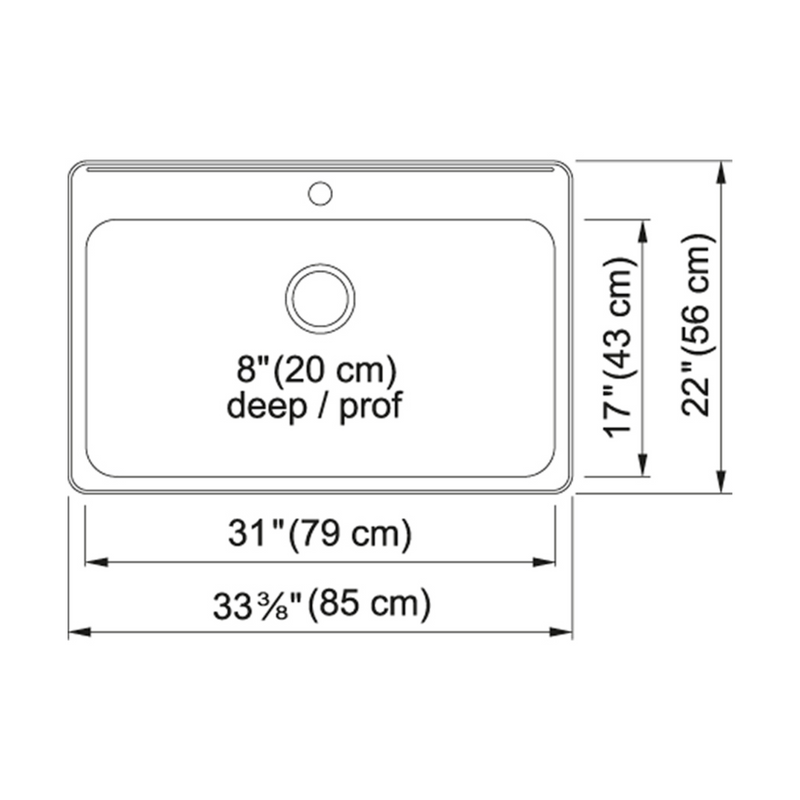 Kindred Steel Queen 34" Drop In 1-Hole Single Bowl Stainless Steel Kitchen Sink QSLA2233-8-1N