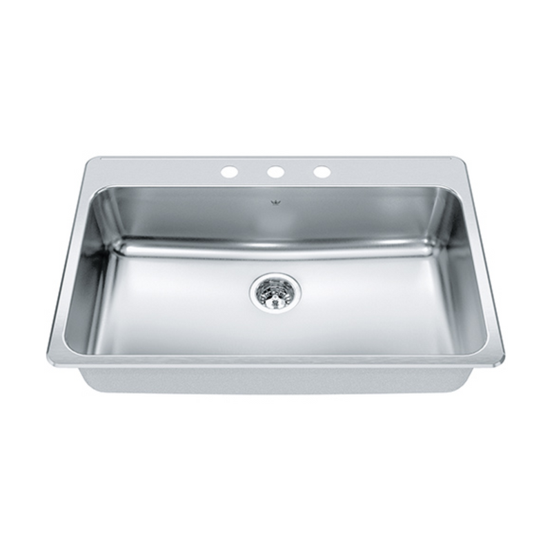 Kindred Steel Queen 34" Drop In 3-Hole Single Bowl Stainless Steel Kitchen Sink QSLA2233-8-3N