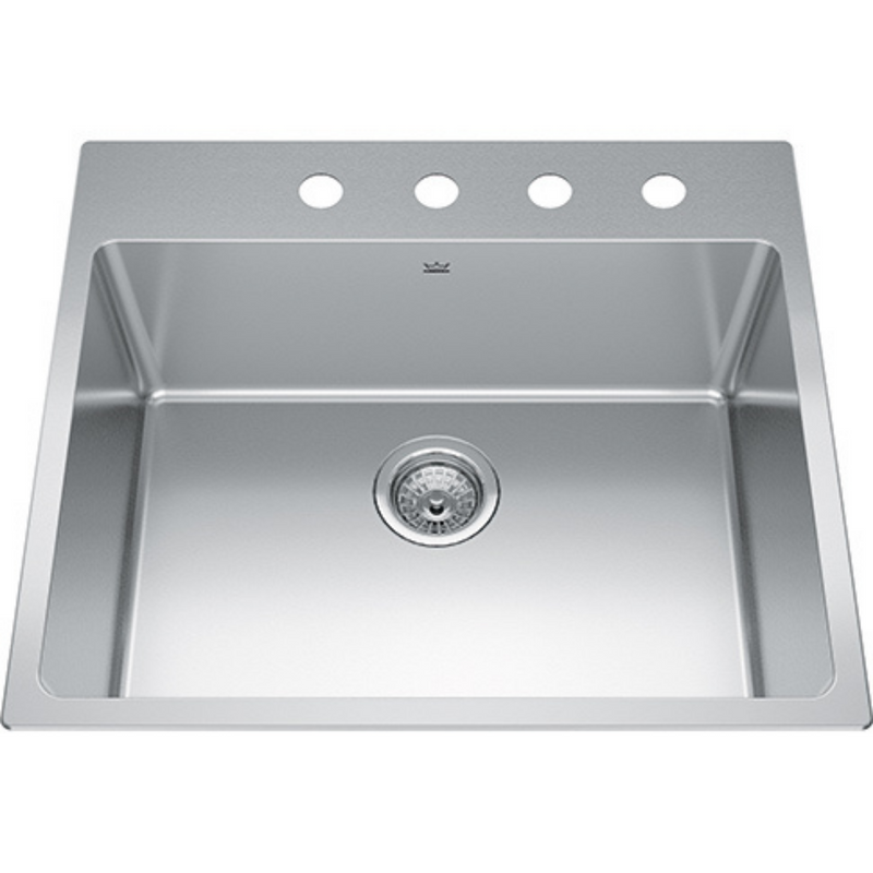 Kindred Brookmore Collection 25" Drop In 4-Hole Single Bowl Stainless Steel Kitchen Sink