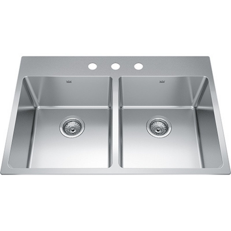 Kindred Brookmore Collection 33" Drop In 3-Hole Double Bowl Stainless Steel Kitchen Sink