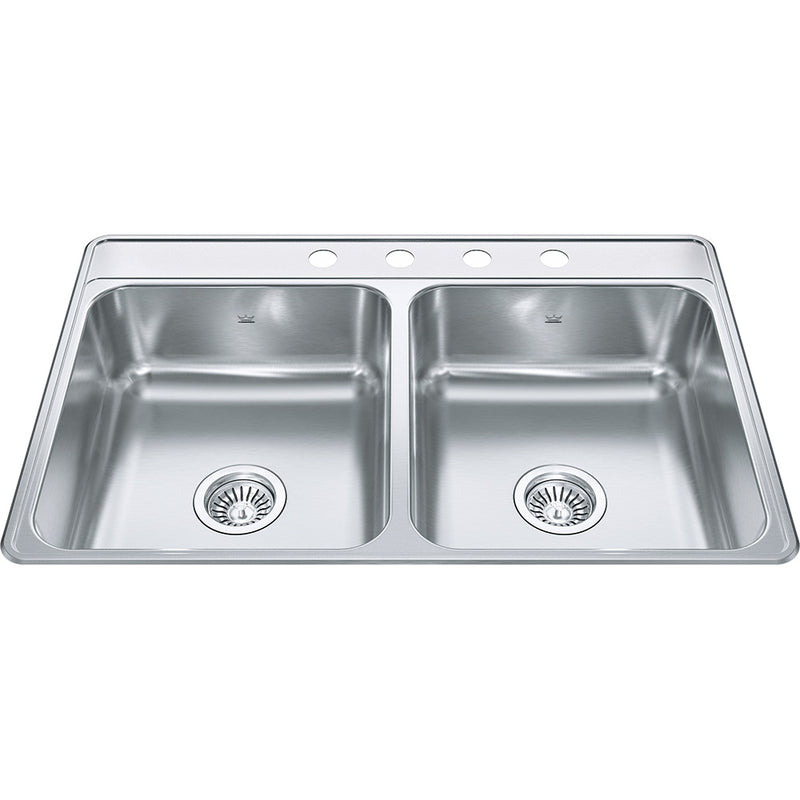 Kindred Creemore 33" Drop In 4-Hole Double Bowl Stainless Steel Kitchen Sink CDLA3322-7-4
