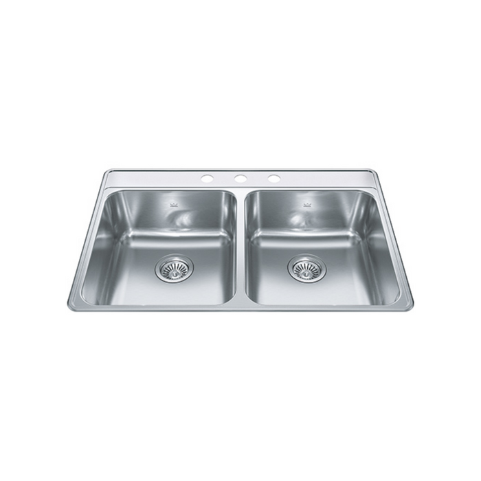 Kindred Creemore Collection 33" Drop In 3-Hole Double Bowl Stainless Steel Kitchen Sink