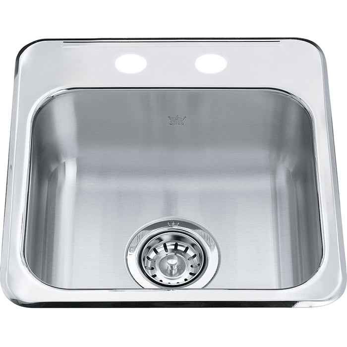 Kindred Steel Queen Collection 15" Bar Top Mount Single Bowl Stainless Steel Sink 2 Holes QSL1515-6-2N