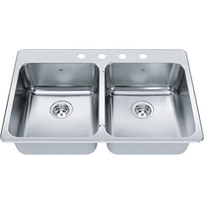 Kindred Steel Queen Collection 34" Drop In 4-Hole Double Bowl Stainless Steel Kitchen Sink