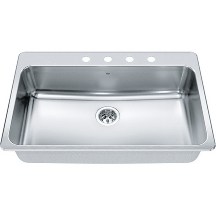 Kindred Steel Queen Collection 34" Drop In 4-Hole Single Bowl Stainless Steel Kitchen Sink