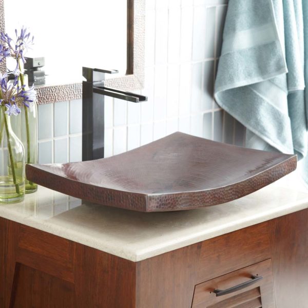 Native Trails Kohani 20" Hand-Hammered Curved Copper Vessel Bathroom Sink