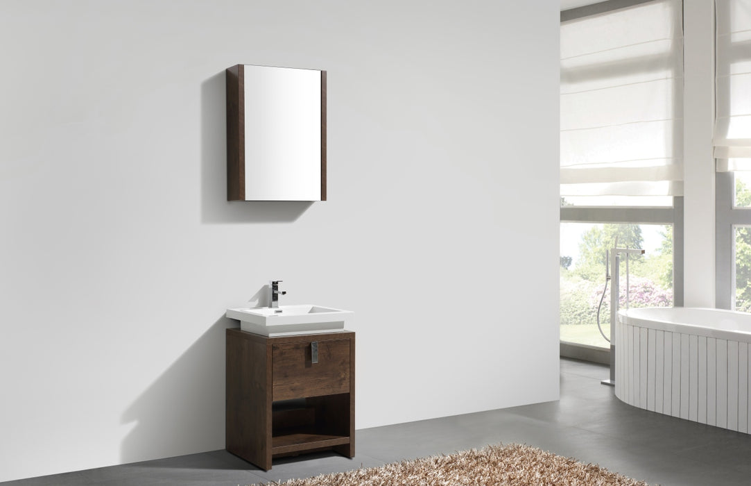KubeBath Levi 24" Rose Wood Modern Bathroom Vanity w/ Cubby Hole