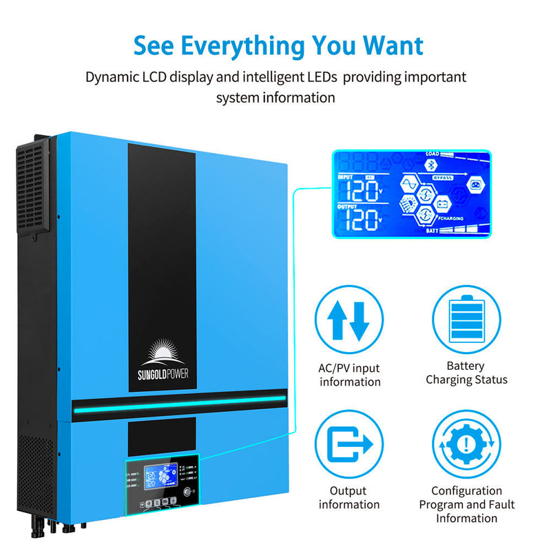 SunGoldPower 6500W 48V Solar Charge Inverter Parallel + WiFi Monitor UL1741 Standard