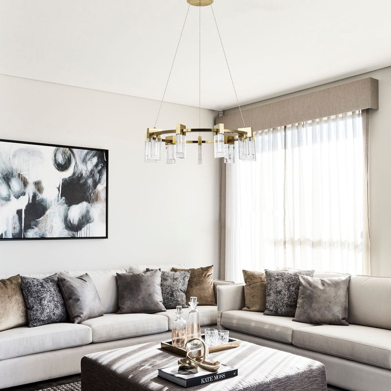 VONN Sorrento 27" VAC3139AB Integrated LED Circular Chandelier with 9 Shades in Antique Brass