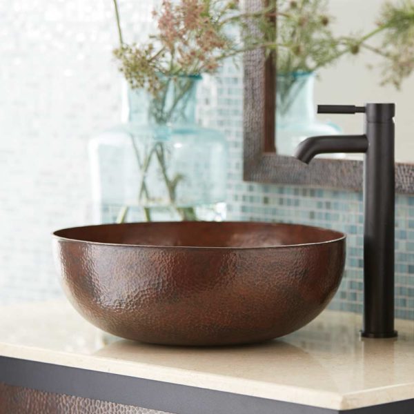 Native Trails Maestro Round Hammered Copper Vessel Bathroom Sink