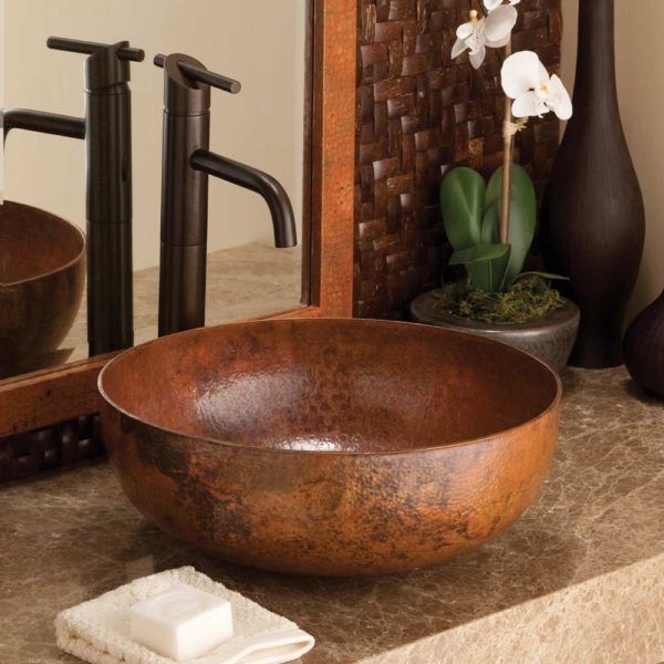 Native Trails Maestro Round Hammered Copper Vessel Bathroom Sink