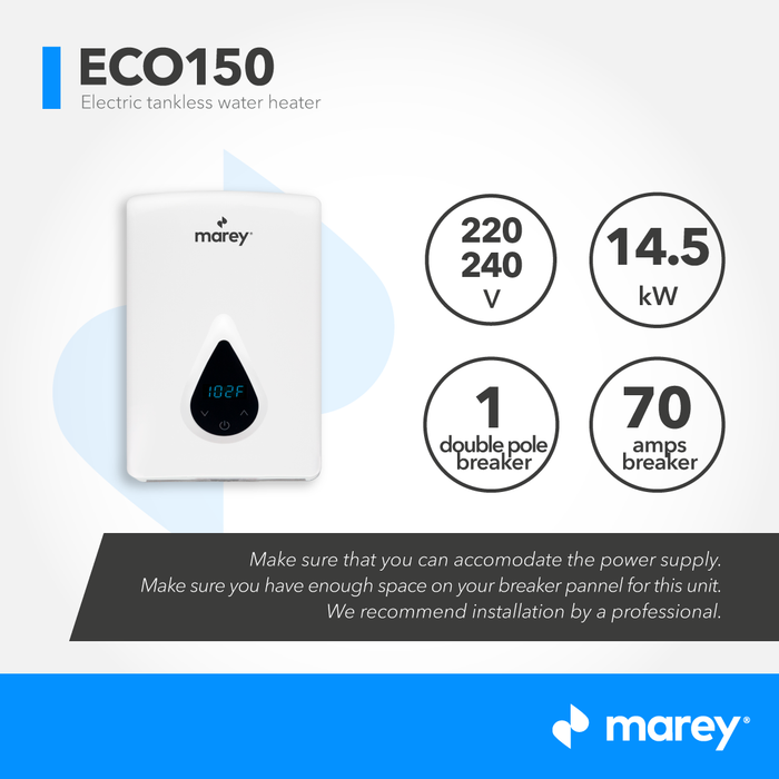 Marey ECO150 Self-Modulating Multiple Points of Use Tankless Electric Water Heater