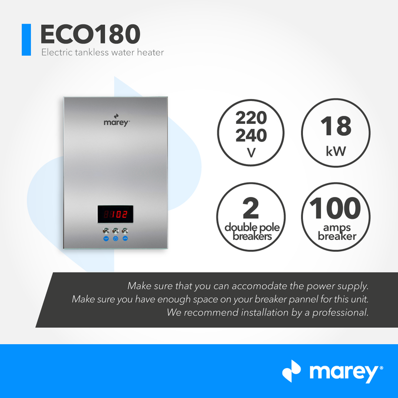 Marey ECO180 Self-Modulating Multiple Points of Use Tankless Electric Water Heater