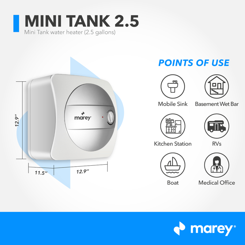 Marey Mini Tank 2.5 gallon 1.44kW at 120V Corded Electric Mini Storage Tank Water Heater