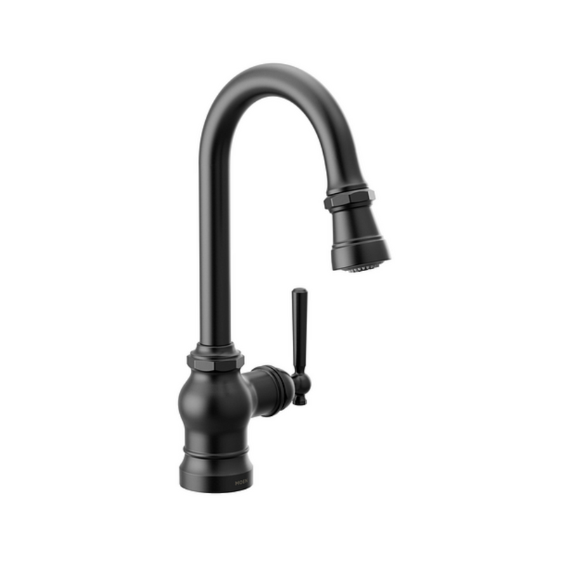 Moen Paterson Matte Black One Handle High Arc Pull-Down Single Mount Bar Faucet