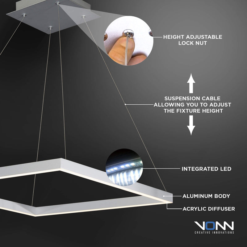 VONN Atria 20" VMC31620AL Modern Square LED Chandelier with Adjustable Suspension in Silver