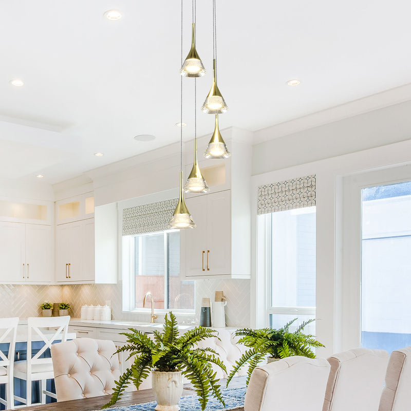 VONN Amalfi 5-Light VAC3215GL Integrated LED Chandelier with Cone Shades in Gold