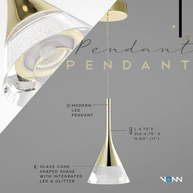 VONN Amalfi 4.75" VAP2211GL Integrated LED Pendant Light - Gold