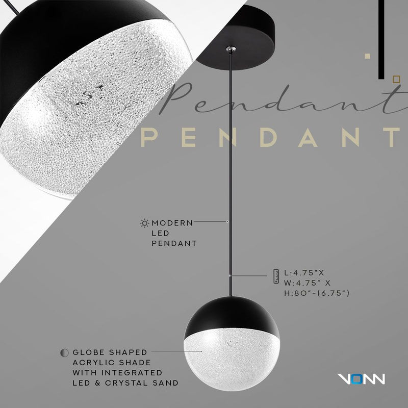 VONN Ravello 5" VAP2281BL Integrated LED Pendant Light - Black