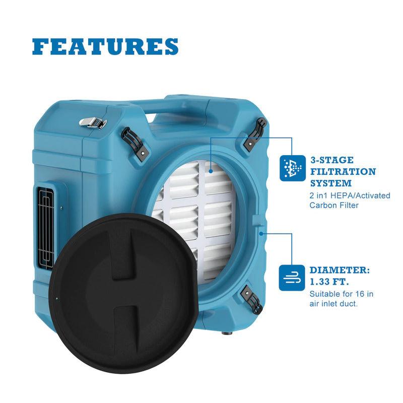 AlorAir PureAiro HEPA Pro 870 Air Scrubber – 3-Stage Filtration Negative Air Machine