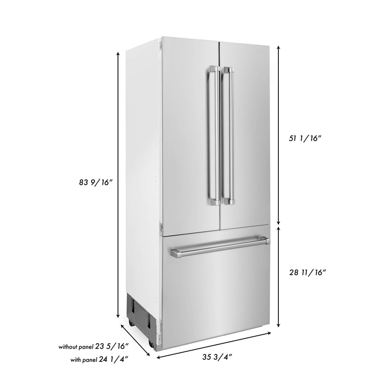 ZLINE 36" Built-In 3-Door French Door Refrigerator with Internal Water and Ice Dispenser in Stainless Steel
