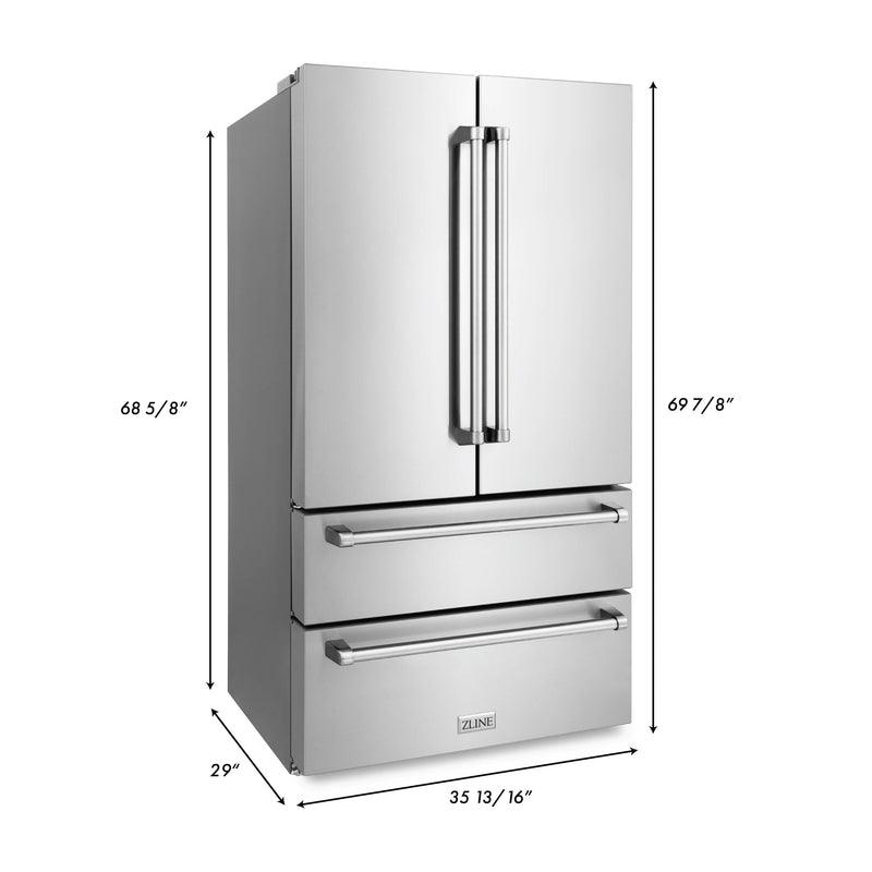 ZLINE 36" 22.5 cu. ft French Door Refrigerator with Ice Maker -  Stainless Steel (RFM-36)
