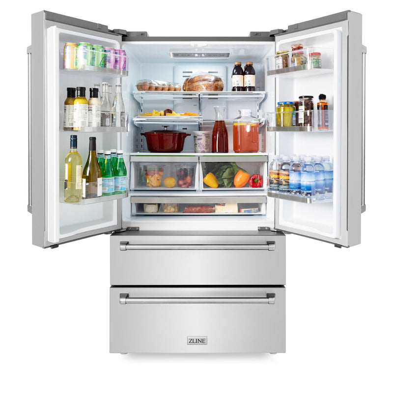 ZLINE 36" 22.5 cu. ft French Door Refrigerator with Ice Maker -  Stainless Steel (RFM-36)