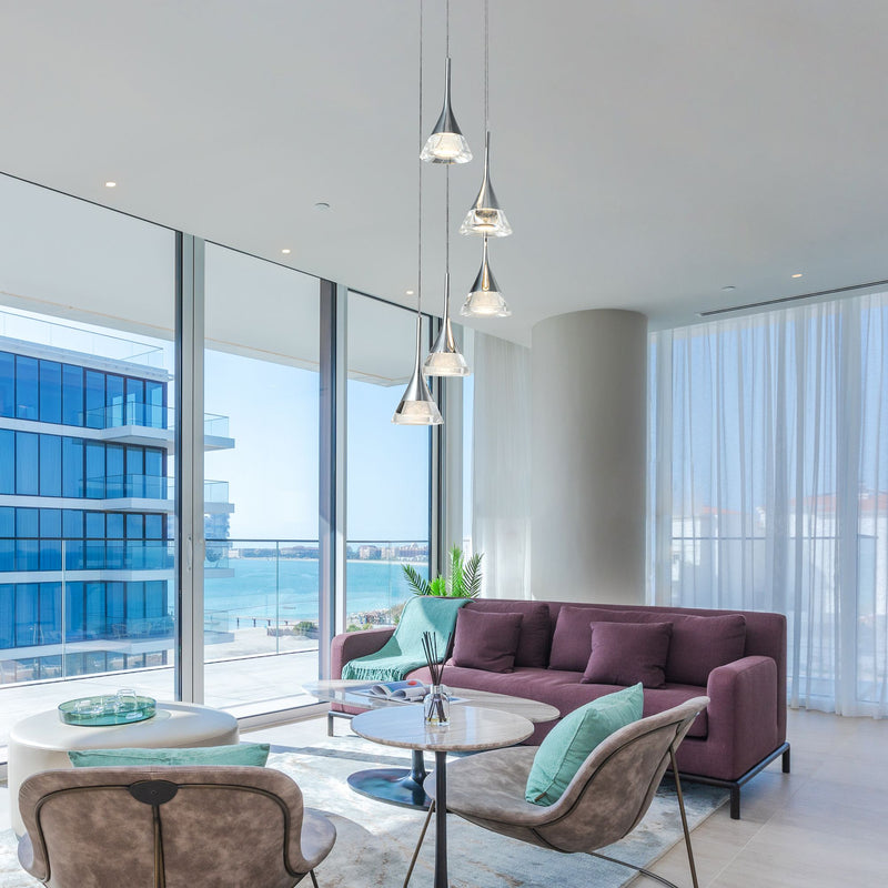 VONN Amalfi 5-Light VAC3215CH Integrated LED Chandelier with Cone Shades Polished Chrome